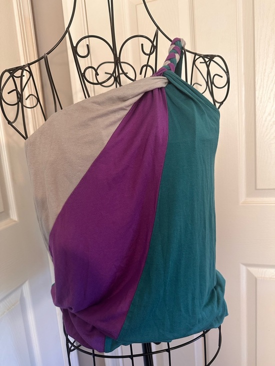 Twenty One Women's Teal & Purple Pink One Shoulder Tank Top Vintage vibe - Picture 2 of 5